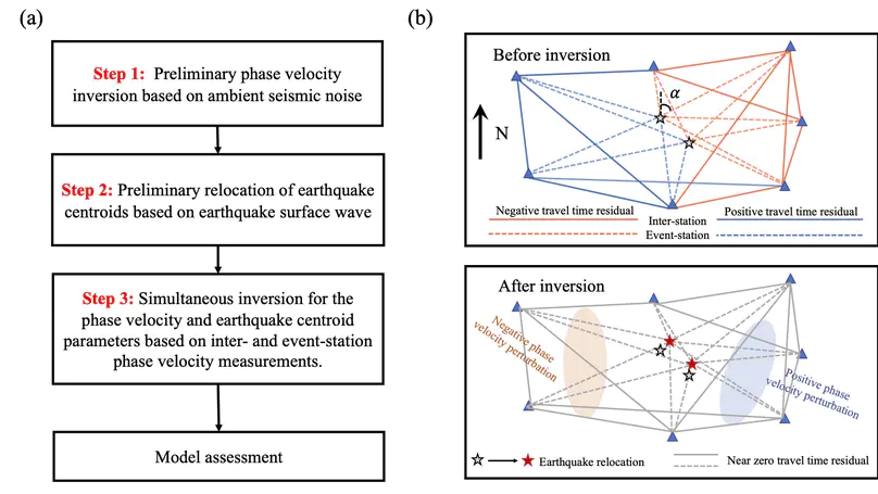 Simultaneous inversion for surface wave phase velocity and earthquake centroid parameters: methodology and application